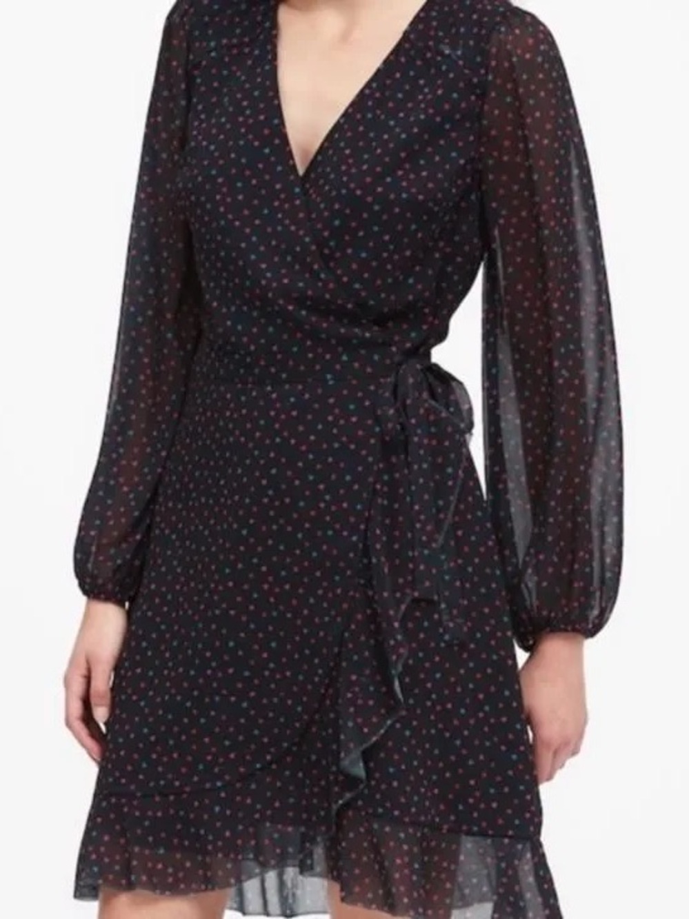 Banana Republic Black Wrap Dress with Multi-Color hearts